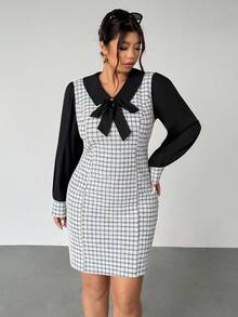 Firerie Gaun Wanita Elegan dan Romantis 2 in 1 dengan Hiasan Pita dan Patchwork Kain Warna Kontras - MultiWarna - View 4