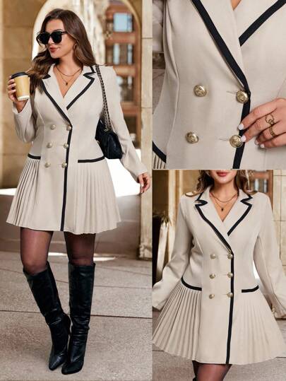 SHEIN Clasi Plus Size Women Apricot Office Blazer, Pleated Design, Elegant, Suitable For Autumn/Winter, Professional Work & Commute Winter Tops Winter Coat Winter Jacket