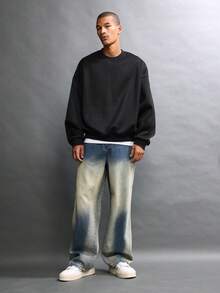 SUMWON Blugi cu picior larg, croială largă, efect vintage decolorat, spălat uzat, croială lejeră, streetwear, pantaloni din denim, toamnă-iarnă, modă casual, ținute zilnice - Albastru - Vizualizare 8