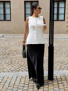 Dripcurv Plus Size Lightweight Knitted Sleeveless Top For Summer - Beige - View 2