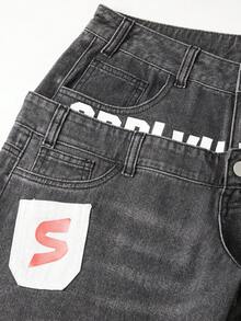 ROMWE Grunge Punk Jeans de corte holgado para mujer con parches y bordados con letras, estilo callejero