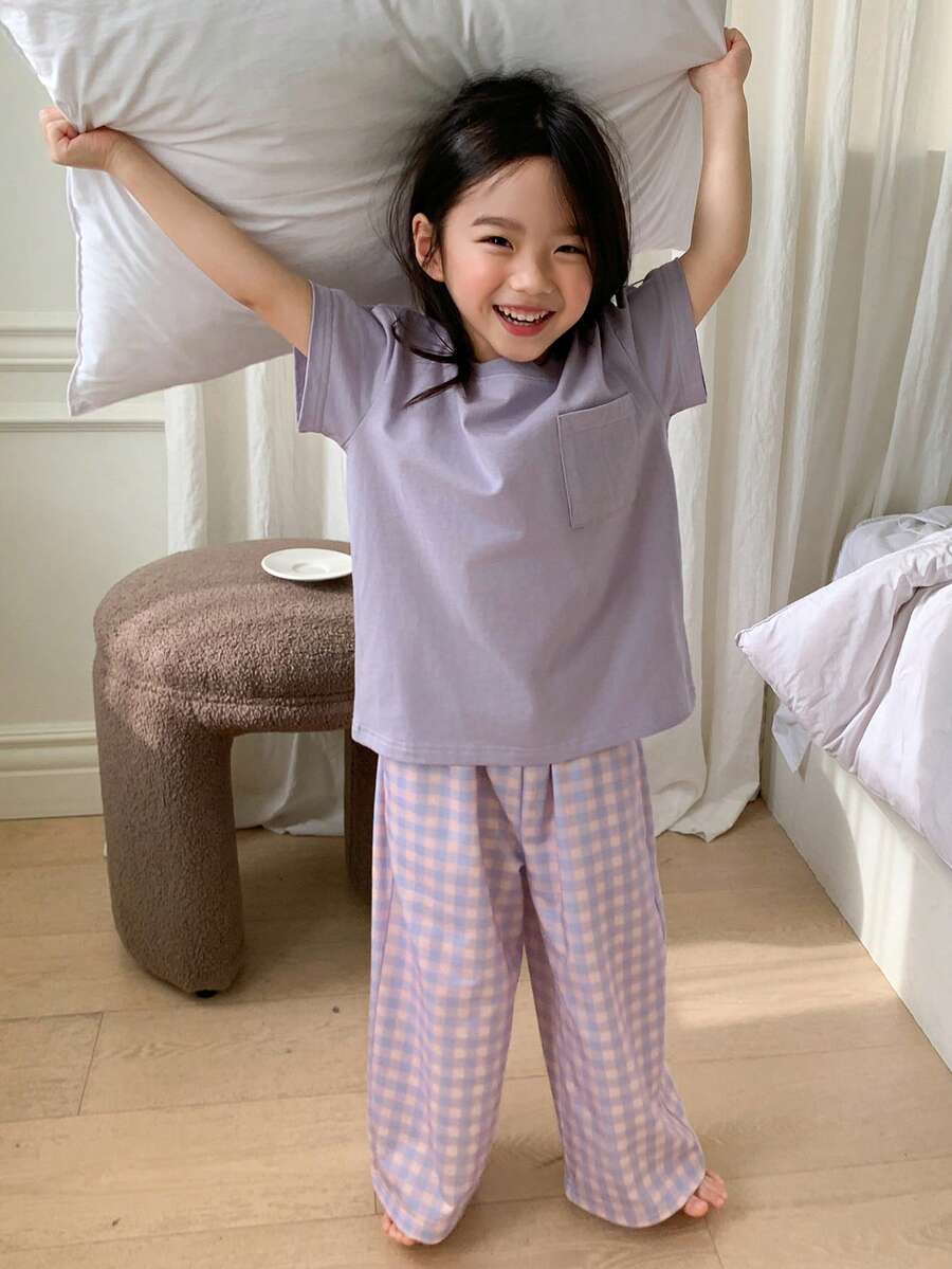 Dazy Kids 适合日常穿着的年轻女孩休闲舒适家居服 - 紫色 - 查看 1