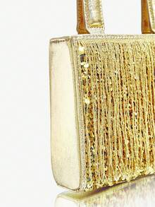 SHEIN SXY Borse da sera per signora, borse a mano, dorate, con paillettes, alla moda, di lusso, con nappe, luccicanti, adatte per cocktail festa, feste, balli, club, appuntamenti, compleanni, serate, cene di gala