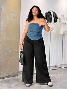 Solflare Top tubo casual sin tirantes con estampado para mujer talla grande, primavera/verano - Azul - Ver 4