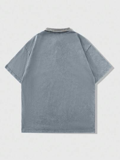 Street Life Men's Polo Shirt With Speckled Print, Street American Style Short Sleeve Polo