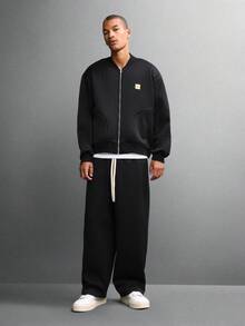 SUMWON Crop Fit Classic Full Zip Jersey Bomber Jacket With Side Pockets Minimalist Design Essential Lightweight Casual Fall Winter Streetwear Plain - Black - View 7