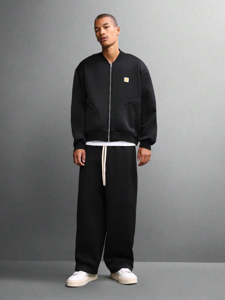 Jersey Full Zip Bomber Jacket With Side Pockets