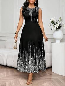 SHEIN Lady 女士优雅水钻装饰无袖连衣裙 - 銀色 - 查看 3