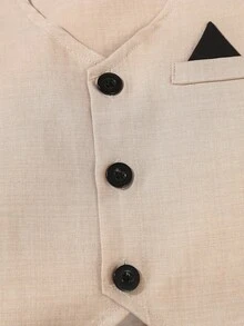 SHEIN 2 件套男婴正式绅士装，纯色背心 + 裤子套装，不含衬衫，不含配饰，适合 6 个月至 3 岁儿童，适合婚礼、表演、派对、生日、圣诞节和毕业典礼的正式穿着 - 杏色 - 查看 4