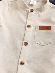 SHEIN 2 pièces Chemise à manches longues de couleur unie décontractée pour bébé garçon, chemise tout-aller convenant pour l'anniversaire, la fête, la soirée, la représentation, le mariage, le premier mois du bébé, le baptême et la célébration du 1er anniversaire, mon premier Noël, la maternelle - Multicolore - Voir 5