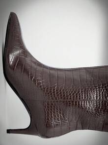 SHUZIA Bottes à talons en PU marron à talon bas minimaliste, confort de tous les jours pour femmes - Marron fonçé - Voir 5