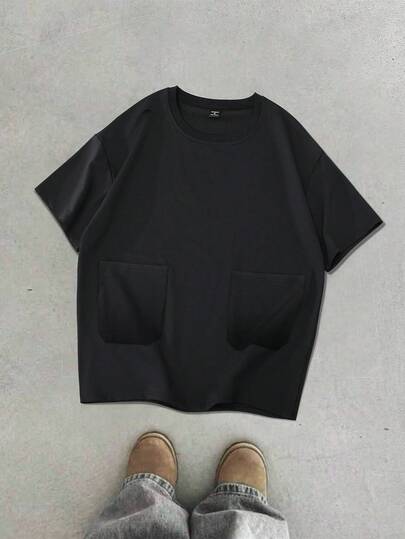 Manfinity EMRG 男士双口袋圆领纯色休闲短袖 T 恤，男友礼物