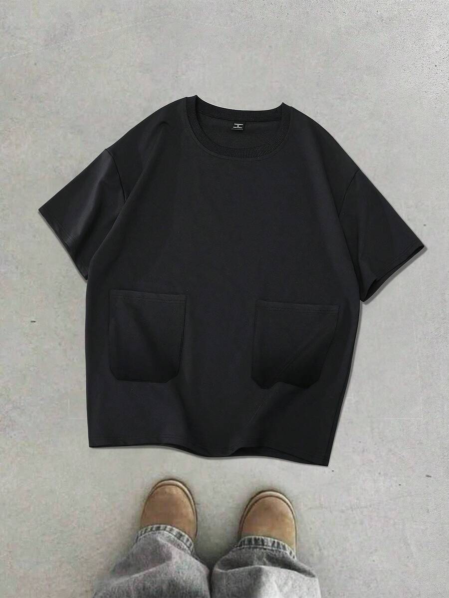 Manfinity EMRG 男士双口袋圆领纯色休闲短袖 T 恤，男友礼物