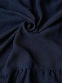 Rosumi Gaun Lengan Panjang Berenda dengan Hiasan Rumbai Warna Polos Ukuran Besar, Pakaian Musim Dingin untuk Wanita, Pakaian Musim Gugur untuk Wanita, Gaun Panjang Kasual - Navy Blue - View 7