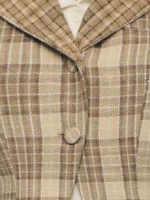 Nöista Cropped Plaid Jacket With Lapel Neck And Button Detail, Perfect For Fall For Women. Chic For Office Wear, Versatile As A Fall/Winter Coat, And Polished Enough For Christmas Styling. - Coffee Brown - View 6