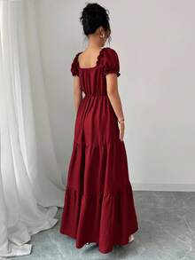 Elenzga Elenzga Women's Elegant Long Dress With Unique Collar, Multi-Layer Patchwork, Ruffle Trim, Slimming Design/Draped/Tiered Layer/Holiday Outfits /Bohemian/Romantic-Floral/Vacation Casual