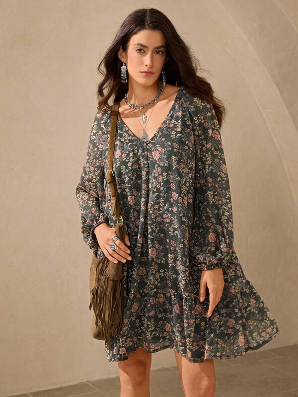 Wildy Conjunto informal bohemio con estampado floral suelto para maestras