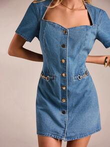 Avantive Vêtements de printemps et d'été pour femmes romantiques/de bal/de cérémonie/d'anniversaire/des années 90/décontractés chics/élégants/western/de sortie/mode/décontractés/Y2K/de club/de bureau/de cocktail/vintage/moulants/rave/festival/amusants/chics/old money/streetwear/vacances/concert country/travail/modestes/spring break/enterrement de vie de jeune fille/concert/baddie/basiques/remise des diplômes/manches courtes/coupe A/bleu/cowgirl/années 60/Coachella/robe en jean mini - Jean clair - Voir 7