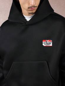 SUMWON 姓名标签风格短款休闲连帽衫都市街头风格涂鸦印花套头衫签名系列秋冬外套 - 黑色 - 查看 3