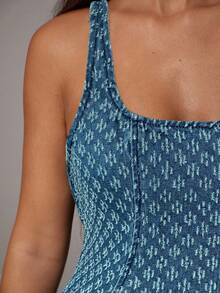 Avantive Trang phục Hawaii cho nữ, váy dã ngoại, trang phục câu lạc bộ, váy tiệc trà, trang phục tốt nghiệp, váy dự tiệc cho nữ, trang phục công sở cho nữ, váy cho phụ nữ phương Tây, váy denim jacquard dài thanh lịch dành cho quý cô - Rửa nhẹ - Xem 4