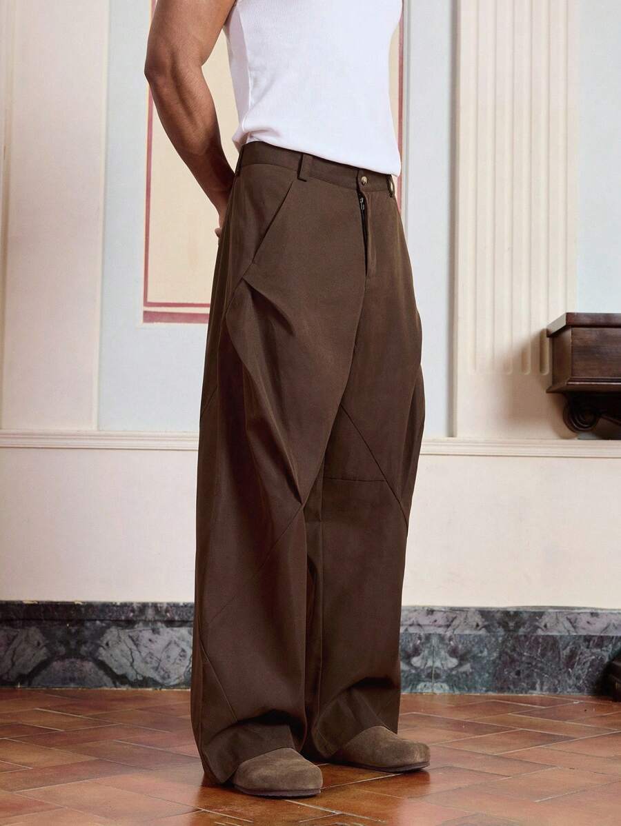 SWAVVY Quần ống rộng trơn màu thường ngày cho nam, dành cho mùa thu - Rỉ Nâu - Xem 1