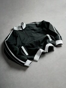 Manfinity EMRG 男士休闲拉链撞色立领户外风衣夹克，秋季，垃圾摇滚 - 黑色 - 查看 6