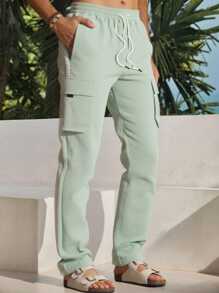 Manfinity VCAY Men's Casual Solid Color Cargo Pants, Suitable For Spring And Summer, Fall - Apricot - View 1