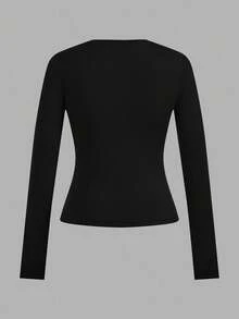 SHEIN EZwear 4件組女款圓領休閒端莊基本款修身長袖T恤套裝，適合秋冬/冬季，日間穿著，黑色、灰褐色、棕色、白色 - 彩色 - 查看 8