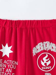 SHEIN ChillGRL Set de 2 piezas de sudadera con capucha y pantalón de chándal estampados, estilo casual punk oscuro para adolescentes - Rojo - Ver 5