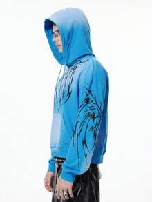 ROMWE MEN Goth Moletom com Capuz Azul Céu Asa de Espinho Masculino - Azul - Visão 7