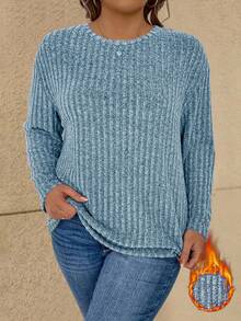 EMERY ROSE Damen Große Größen Lässig Rippstrick Pullover T-Shirt mit Dropped Shoulder, Herbst/Winter