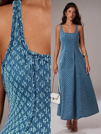 Avantive 夏威夷女装 野餐服 俱乐部服 茶会服 毕业服 派对女装 办公室女装 西部女装 女士优雅长款提花牛仔连衣裙