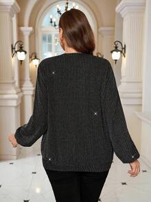 Miaspire Plus Size Women's Fashion Casual Sequin Zip-Up Jacket, Winter For Women, Christmas, New Year Look, Sequin, Elegant Party, Black Jacket - Apricot - View 3