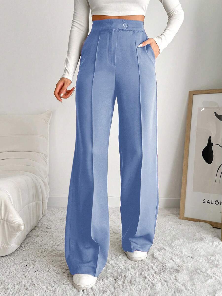 EURMUSE Women's Casual Commuter Slant Pocket Suit Pants - Dusty Blue - View 1