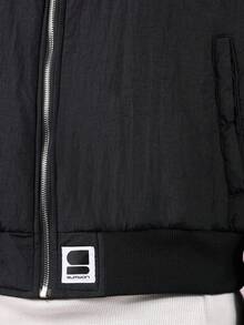 SUMWON 短款飞行员夹克高级时尚哈灵顿领黑色加厚冬季外套街头风格拉链前部都市现代休闲装 - 黑色 - 查看 4