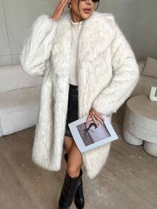 Firerie 女式优雅长款仿皮草大衣秋冬女装 - 白色 - 查看 5