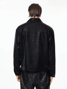 ROMWE MEN Grunge Punk Men's Patchwork Fashion Long Sleeve Vampire Style PU Leather Jacket, Fall Winter - Dark Grey - View 3