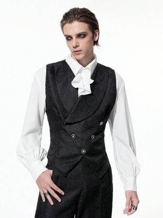 Goth Chaleco gótico para hombre, cuello de chal con un solo bolsillo y botones, Halloween, otoño