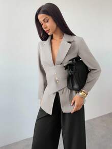 Firerie Women's Elegant Office Fitted Blazer,Fall - Khaki - View 5