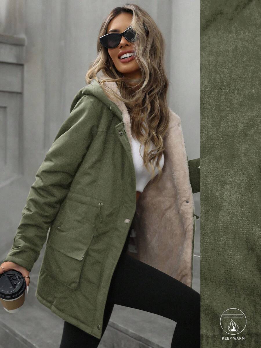 Aveloria Modichic Fashion Loose Casual Versatile Hooded Zip-Up Drawstring Waist Padded Padded Coat Clothes Winter 