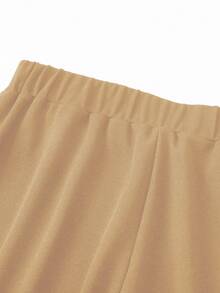SHEIN Unity Women's Solid Color Toothpick Stripe Design Wide Leg Loose Casual Pants - Khaki - View 7