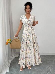 Selianne 女式碎花V领无袖高腰长裙 - 彩色 - 查看 4
