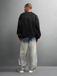 SUMWON Blugi cu picior larg, croială largă, efect vintage decolorat, spălat uzat, croială lejeră, streetwear, pantaloni din denim, toamnă-iarnă, modă casual, ținute zilnice - Albastru - Vizualizare 5