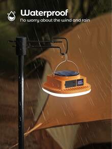 Teckwe 1pc Solar Camping Light Rechargeable Lantern,Waterproof Portable Lantern Night Lights, Multi-Functional Emergency Lamp, High Brightness Light With Hook, For Emergency, Adventure, Camping, Fishing - Orange - View 7