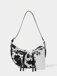 SHECARRY Ladies, Women Shoulder Bag, Hobo Bag, Cow Print, Animal Print, Black And White, Fashionable, Personalized, Simple, Versatile, Street, Sweet And Cool Girls, Hot Girls, Y2k, Rivets, Teenagers(Adjustable Shoulder Strap) - Black and White - View 5