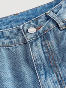 Sweetra Quần denim ống loe thanh lịch thường ngày dành cho nữ - Màu xanh lam - Xem 3