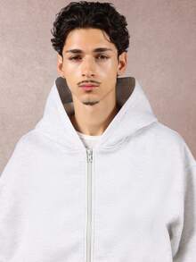 SUMWON 经典常规版型全拉链连帽衫，带中央口袋，休闲抽绳家居服外套，适合秋冬 - 灰色 - 查看 4