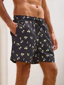 Manfinity Swimmode Men's Casual Cherry Print Beach Shorts - Black - View 6