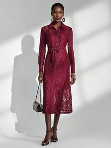 Almamuse Vestido elegante de mujer con parches de encaje, burdeos - Burdeos - Ver 3