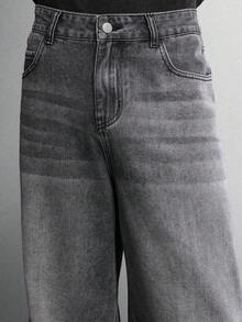 Quần jean ống rộng SUMWON Essential kiểu dáng cổ điển, dáng rộng, lấy cảm hứng từ trang phục công sở, có túi vá, gấu quần cắt thô, kiểu dáng thẳng cổ điển, tuyên ngôn thời trang retro, phong cách thường ngày, đường phố, đơn giản. - Xám - Xem 6